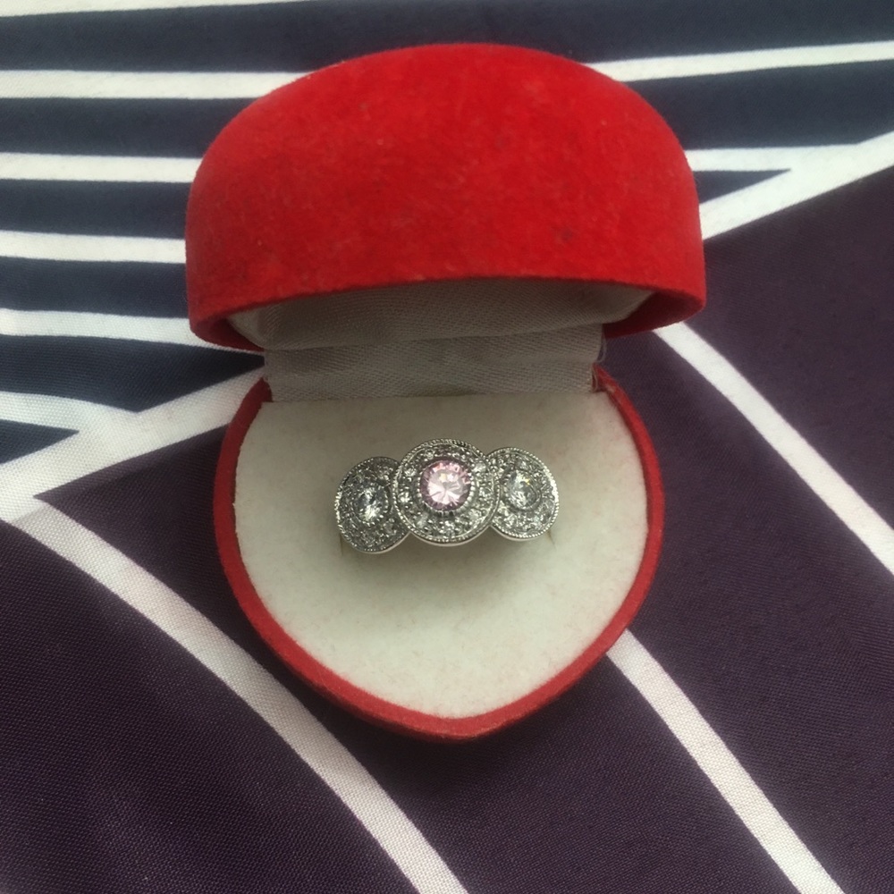 Brass Rhodium Pink White Circles CZ Ring Size 7